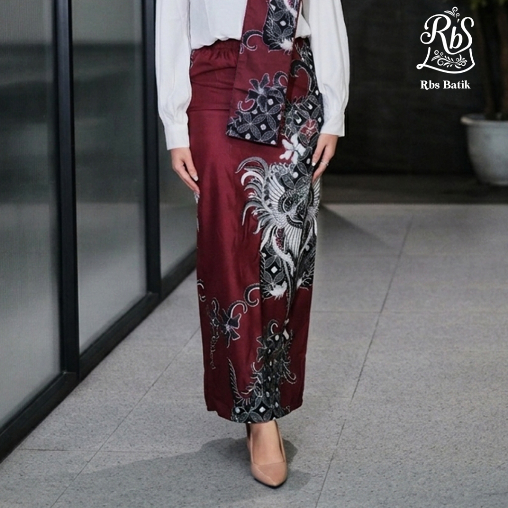 RBS Batik - Rok Batik Selendang Bawahan Kebaya Span Katun Warna Maroon Wanita Nareswara Slimfit Rok 