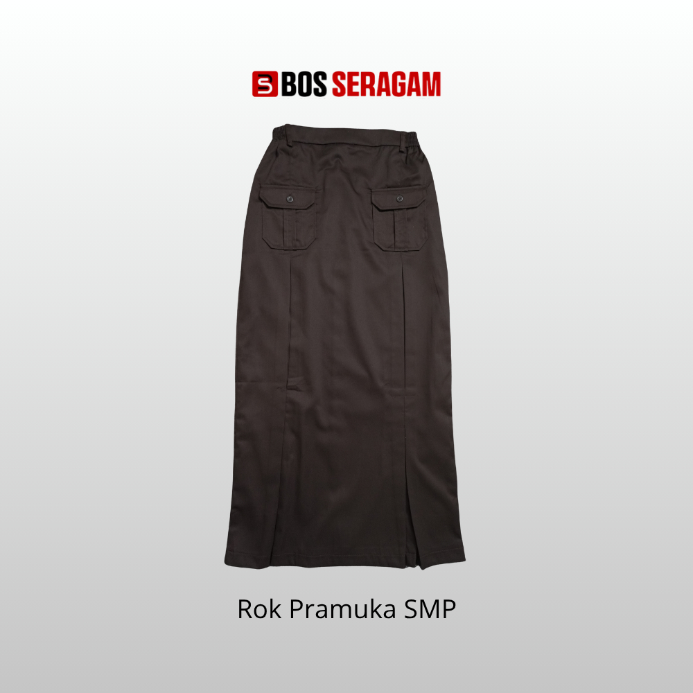BOS SERAGAM Rok Pramuka Saku Dua Coklat Panjang Karet SD SMP SMA Saku Dua Depan Pramuka Span
