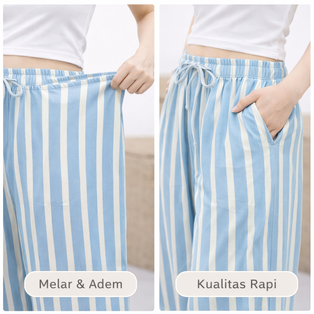 Celana Panjang Wanita Model Kulot Wispie Biru
