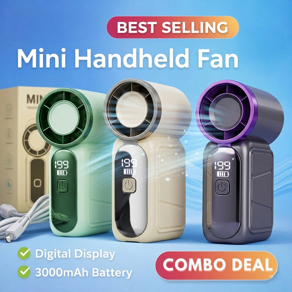 UNIQUE Kipas Angin Genggam Portable Turbo Fan 199 Speed Stepless Digital Display Rechargeable USB Mi