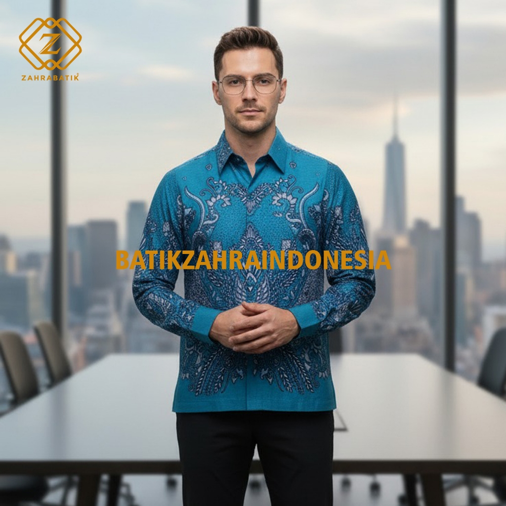 Batik asha - Kemeja batik regular - Motif Jatayu - Warna Electric Blue  - Kemeja Batik Kantor Premiu