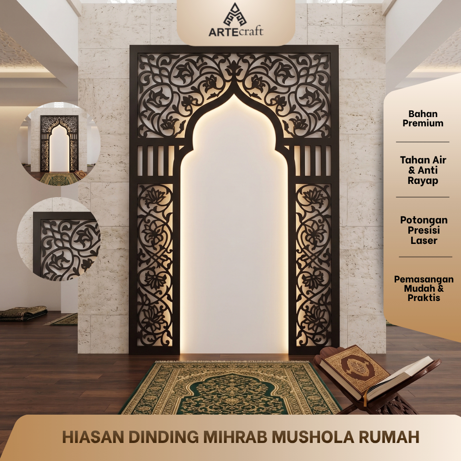 ARTECraft - Hiasan Dinding Mihrab Mushola Plywood  | Ornamen Islami Laser Cut Tempel Dinding | Dekor