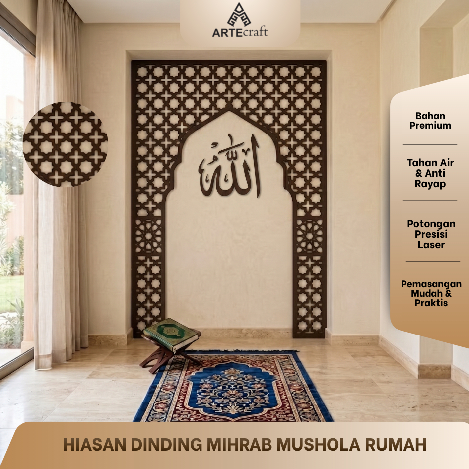 ARTECraft - Mihrab Mushola Rumah Plywood Premium | Ornamen Islami Laser Cut Tempel Dinding | Dekoras