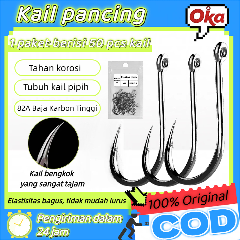 Kail pancing hook 50 pcs kail pancing super tajam dan kuat mata kail pancing carbon mata worm hook