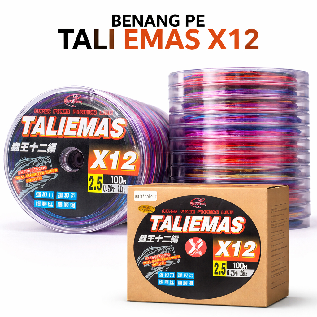 Tali Pancing PE Tali Emas X12 Multicolor 100M – Kuat & Halus Connecting