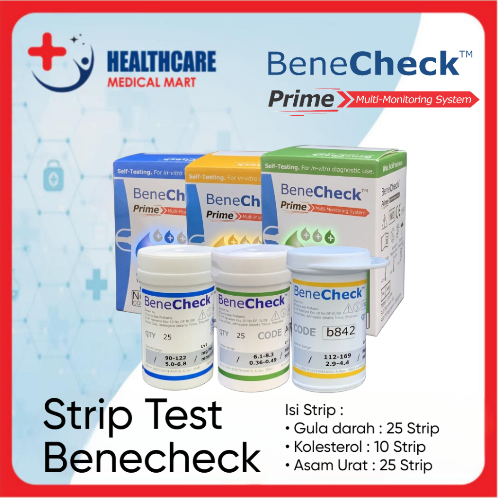 BENECHECK Strip  Test Alat Cek Darah BeneCheck Prime - (Strip Gula Darah, Kolesterol, dan Asam Urat)