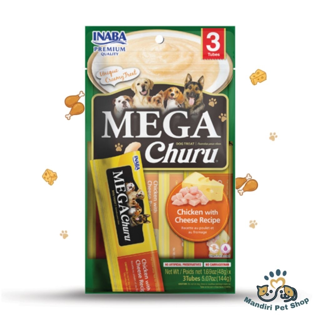 Inaba Mega Churu Dog Treats Snack Anjing Rasa Tuna, Chicken, Cheese & Pumpkin Recipe 144g