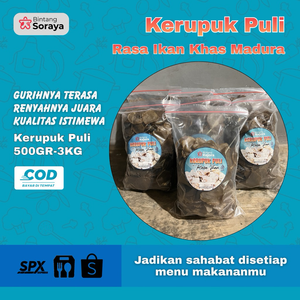 (Bintang Soraya) Kerupuk puli/rambak khas madura rasa ikan (mentah), cemilan khas madura rasa ikan