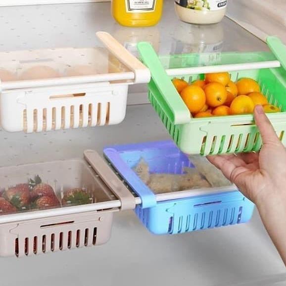Rak Kulkas Multifungsi Storage Box Organizer Fleksibel Plastik Rak Meja Kulkas Praktis untuk Sayuran