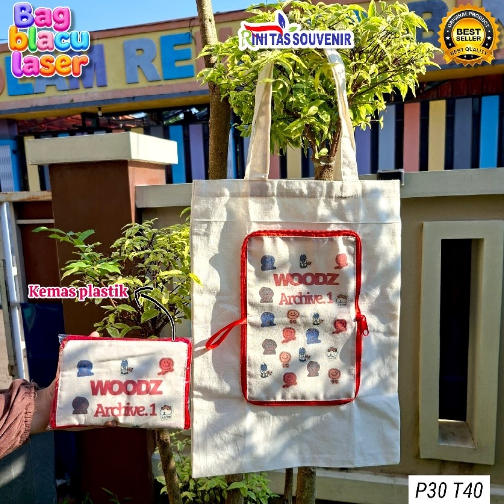 Tas Kantong Belanja Lipat Blacu Tas Souvenir Blacu Lipat Sablon Laser