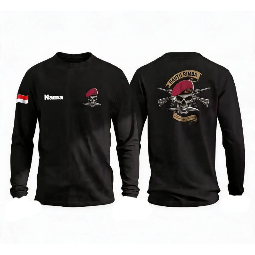 T-shirt Lengan panjang Kaos Tactical HANTU RIMBA TENGKORAK TOPI MERAH//Kaos Pria wanita Lembut