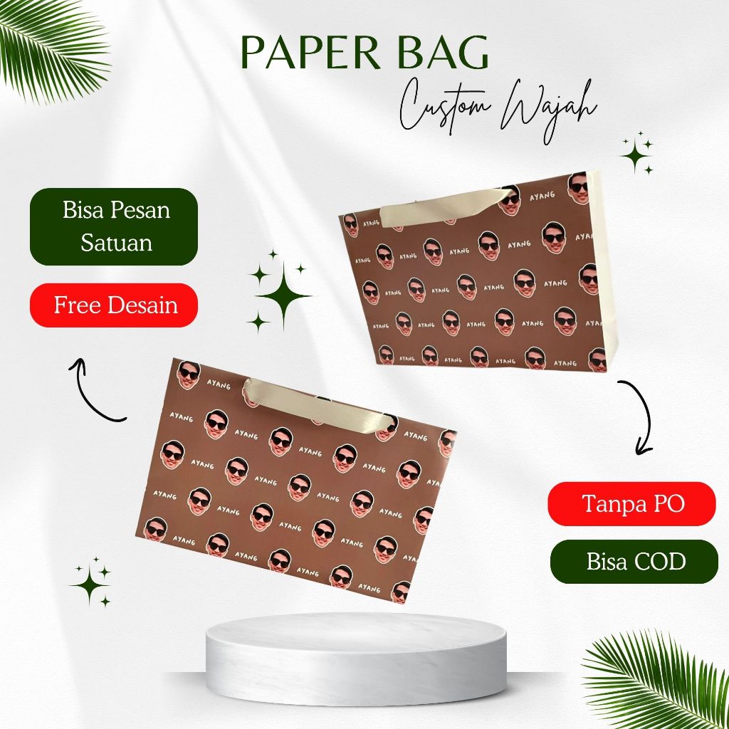 Paper Bag Custom Foto Wajah Bisa Satuan Free Desain Tas Kertas Unik Aesthetic Goodie Bag Hadiah Ulan