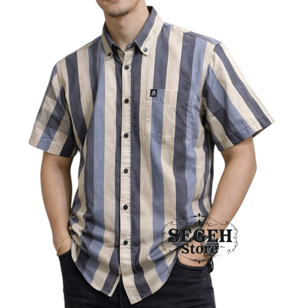 kemeja pria lengan pendek motif kotak-kotak kemeja pria salur kemeja pria pendek