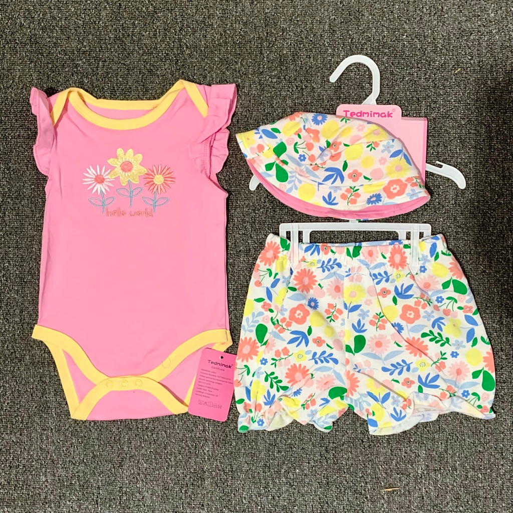 Set 3in1 Hanger Import Baju Jumper set Topi anak bayi perempuan branded import motif bunga