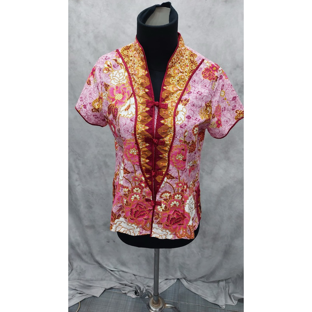 Atasan cheongsam batik pink merah motif bunga cantik