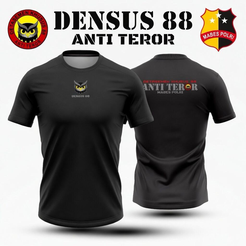 Kaos Densus 88 / Baju Anti Teror Mabes Polri / Jersey Densus 88 / Baju Densus 88 Lengan Pendek Hitam