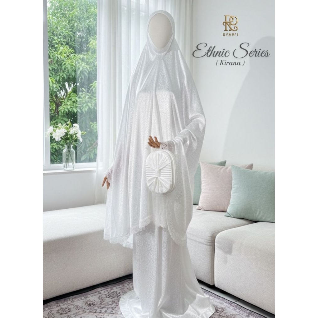 DEFECT SALE | MUKENA SILK ETHNIC PREMIUM KADO UMROH HAJI ETHNIC SERIES WHITE PUTIH BERSIH ORI ROYALE