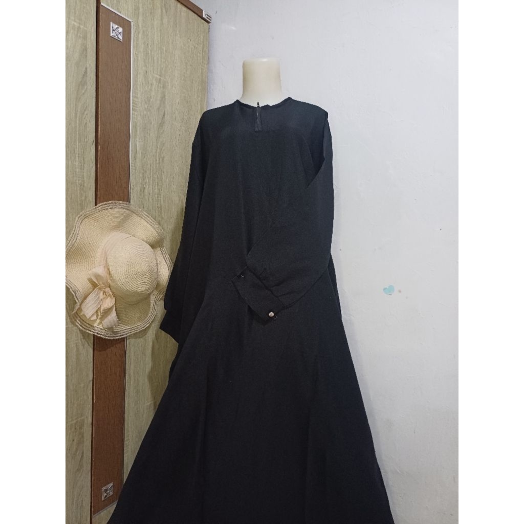 COD Gamis Super Jumbo 3XL Cantik (Ld 130-138), Hitam Polos Elegan