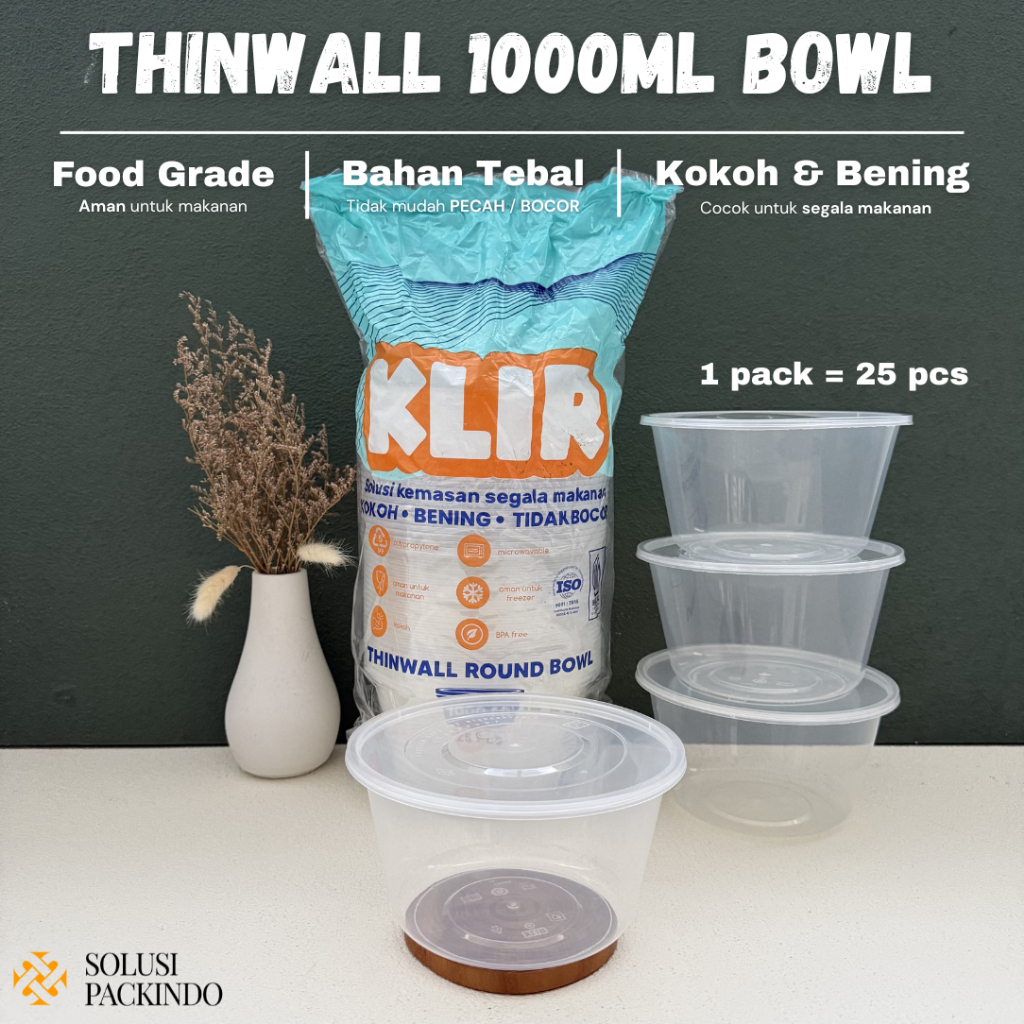 [ISI 25 PCS] Thinwall 1000ml Round | Thinwall 1000ml Bulat | Kotak Makan Bulat Ukuran 1000ml | Food 