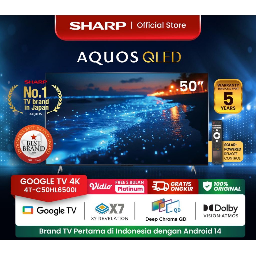 TV SHARP 50 INCH 4K QLED GOOGLE TV SHARP 50INCH QLEQ 4 K TV SHARP QLED 4T-C50HL6500I TV SHARP 50 INC