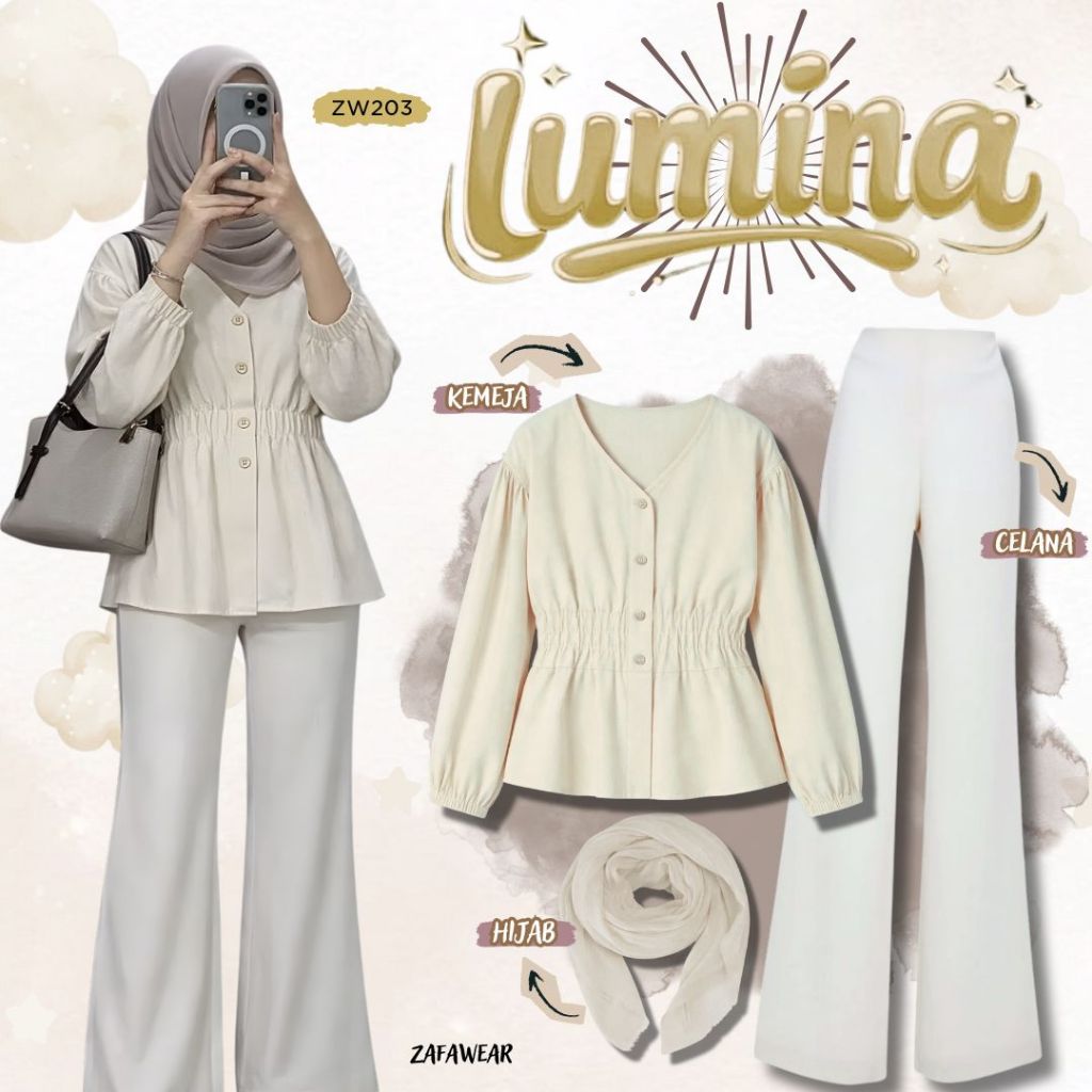One Set Kondangan Remaja Kekinian (Kemeja, Celana, Hijab) Outfit Setelan Hijab OOTD Hangout - ZW203