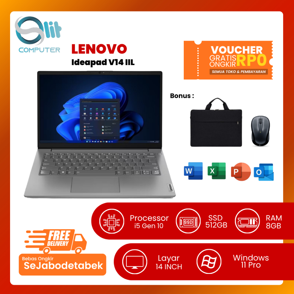 Lenovo V14-IIL i5-1035G1 RAM 8GB SSD 512GB 14” FHD Win 11 Laptop + Bonus Mouse