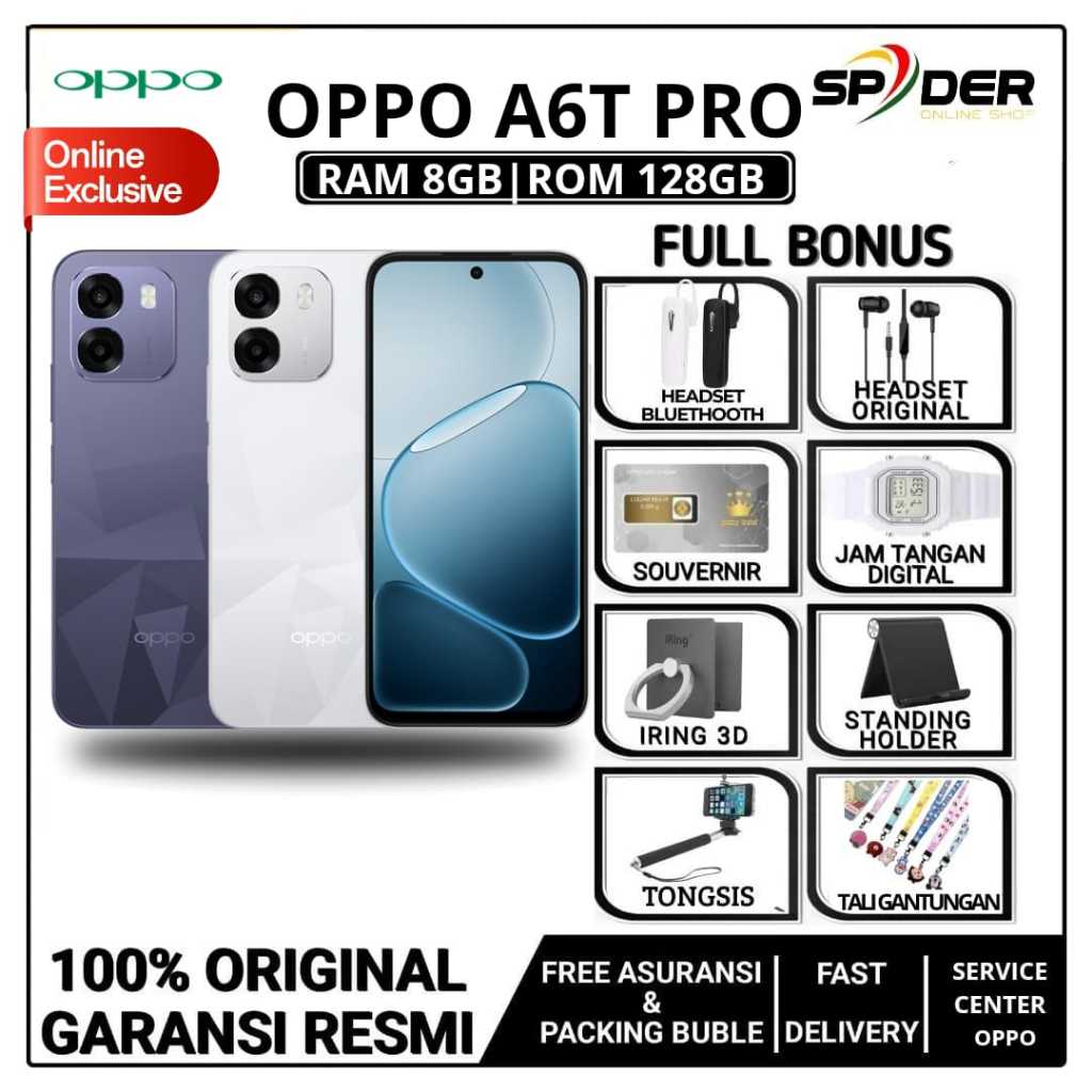 Oppo A6t Pro 4g Ram 8/128GB (Snapdragon 685 45W SUPERVOOC, IP69 Water ) Garansi Resmi Indonesia