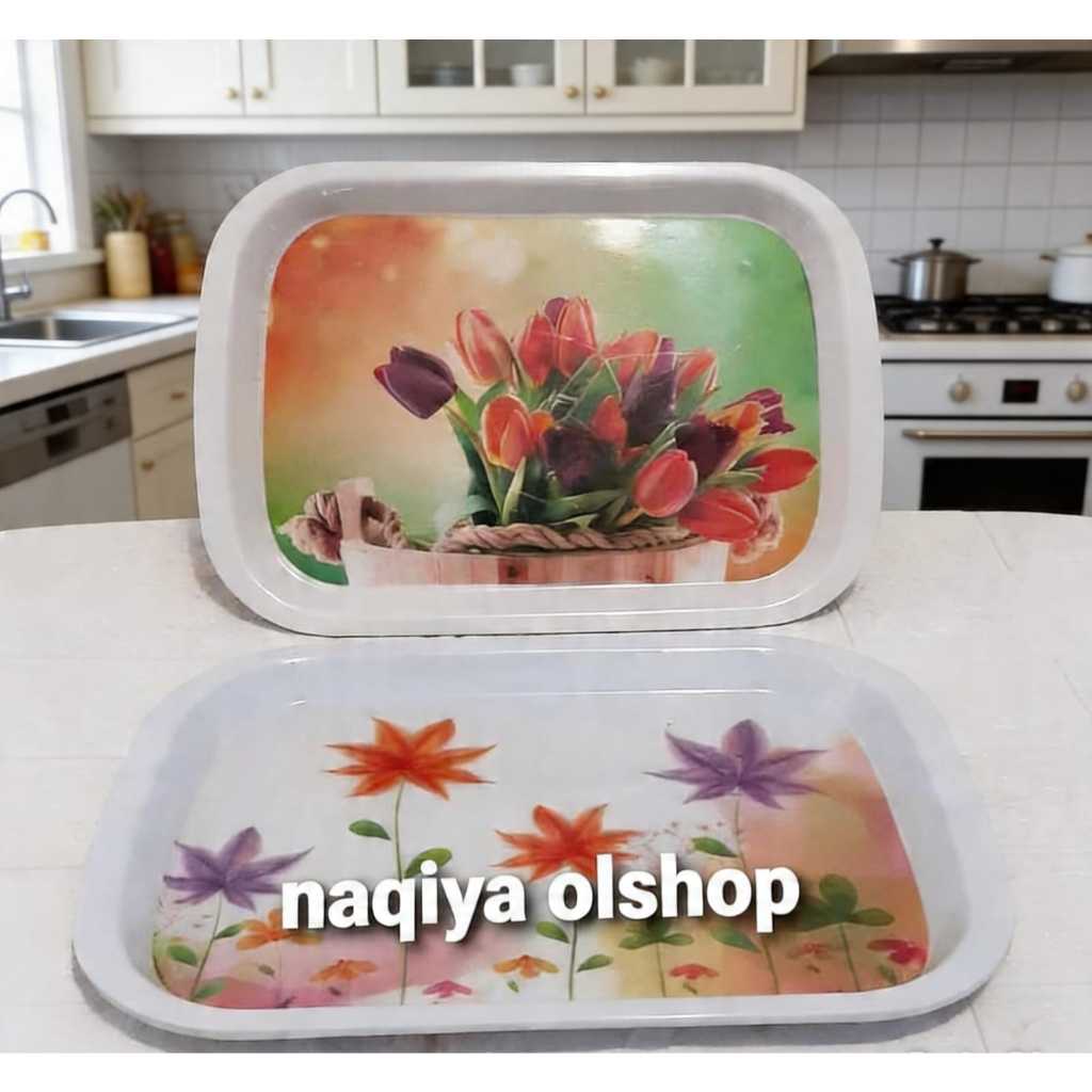 1Pcs Nampan Melamine Panjang-Motif Bunga 45x20cm/Baki Melamin/Nampan Saji Melamin Ukuran Panjang