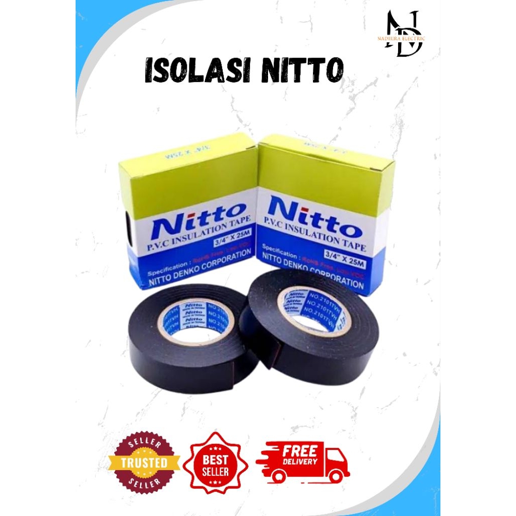 Isolasi Listrik Nitto PVC Hitam 3/4" x 25M | Lakban Kabel Anti Panas Tahan Air | Isolasi Kabel Premi