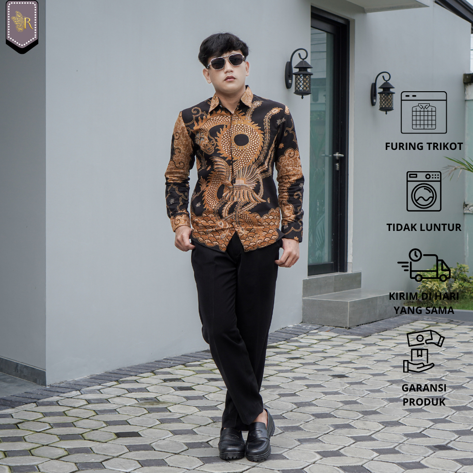 Kemeja Batik Pria Premium Slimfit Lengan Panjang Motif Elegan Terbaru Kekinian Motif NAGASENA
