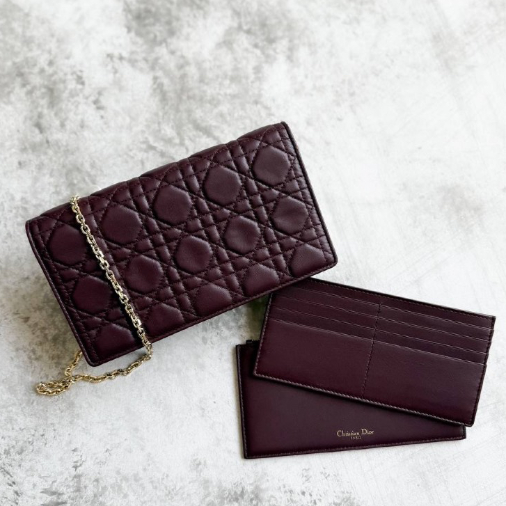 EXCELLENT Christian Dior Lady Dior WOC Burgundy GHW 2018