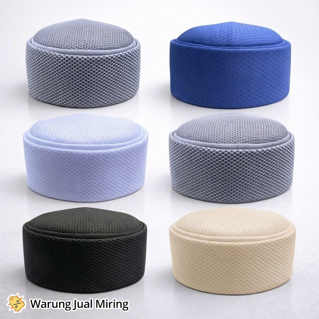 PECI HABASYA Kopiah Lipat Mesir Songkok Jaring Double Mesh Bulat Hitam Putih Abu Biru Navy Krem Warn
