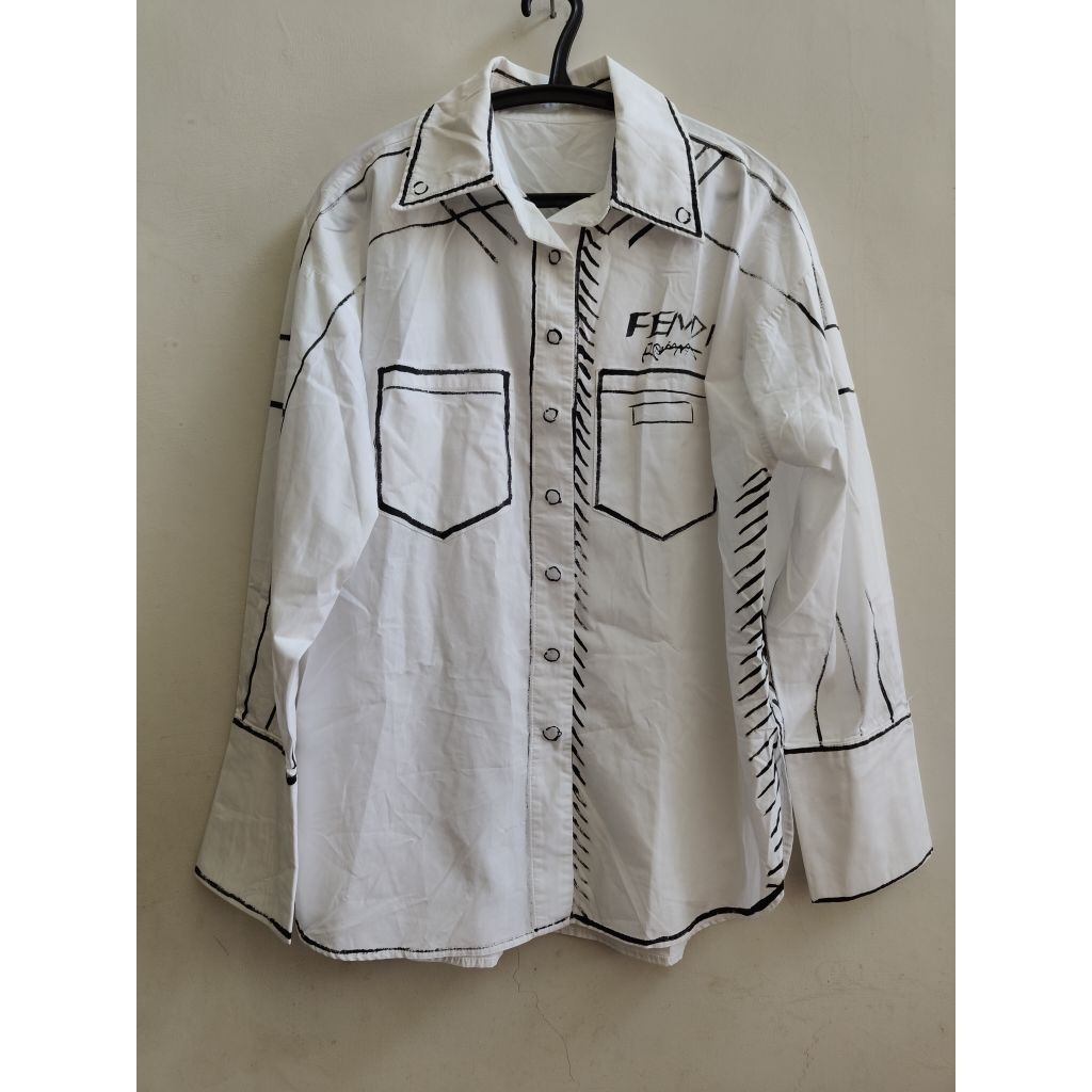 FEND1 JOSHUA VIDES CALIFORNIA SKIES SHIRT / KEMEJA WANITA PUTIH MOTIF FEND1 FENDONG