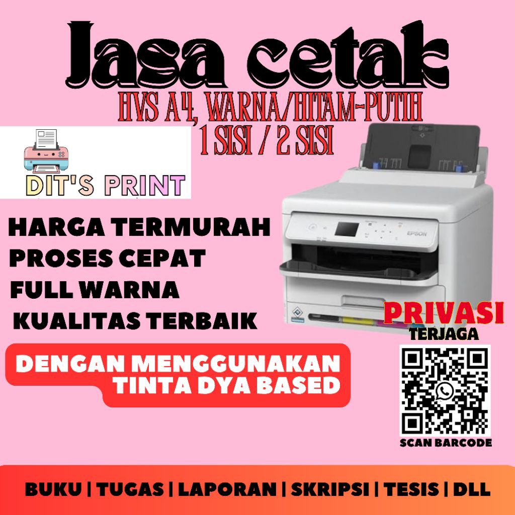 Jasa print cetak A4/F4 warna / hitam putih bolak-balik