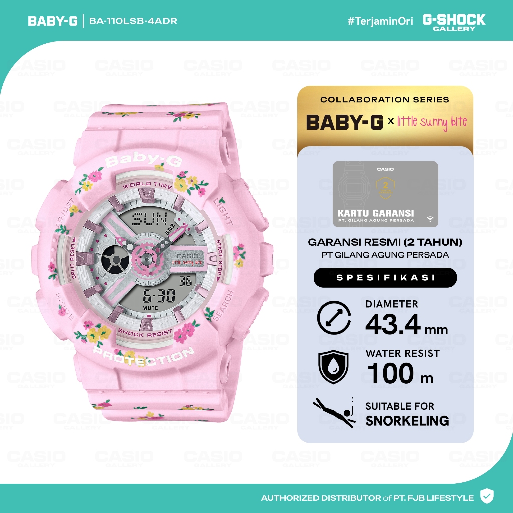 Casio Baby-G Jam Tangan Wanita BA-110LSB-4ADR Waterproof LED Original