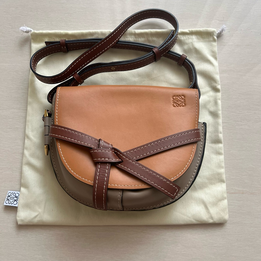 PL Loewe Gate Small Tricolor 3-Tone Taupe Brown Shoulder Sling Bag GHW (with dustbag)