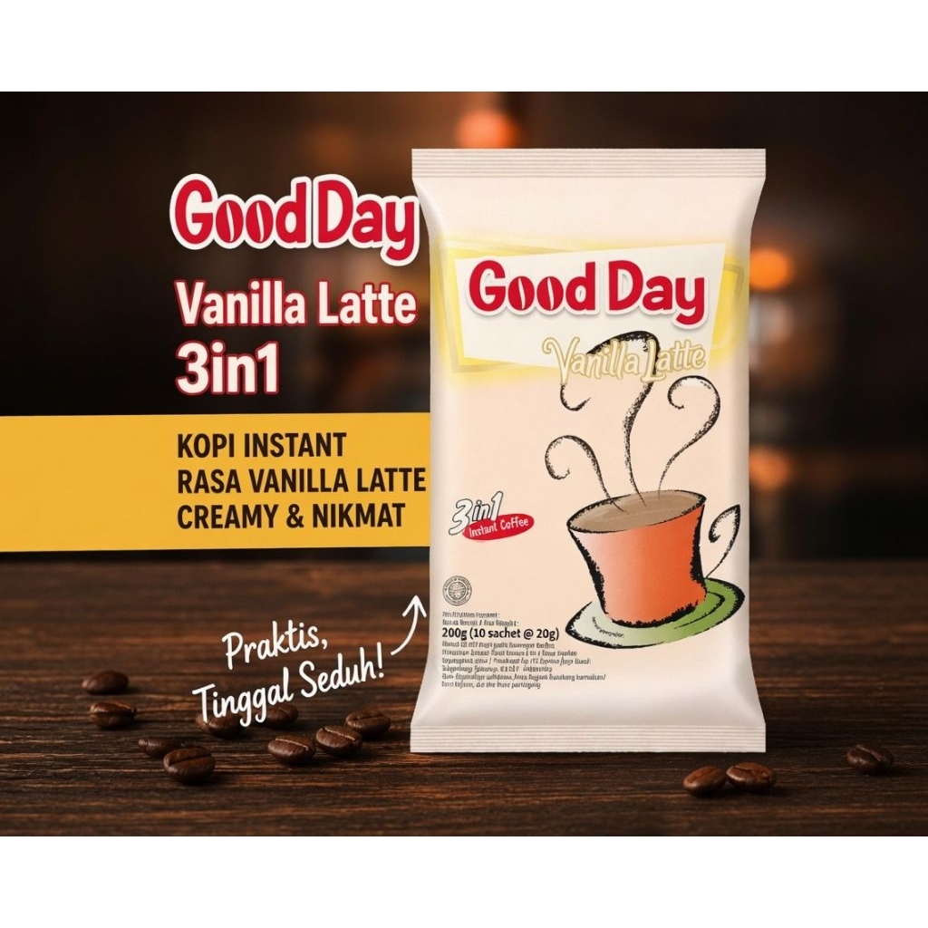 Good Day Vanilla Latte 3in1 200g (10 Sachet) Kopi Susu Vanila Creamy Lembut Praktis
