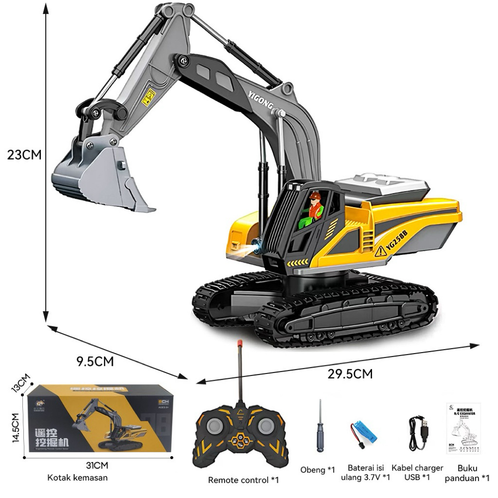 Mainan Excavator Yigong Remot Kontrol 8Ch, Excavator RC Beko