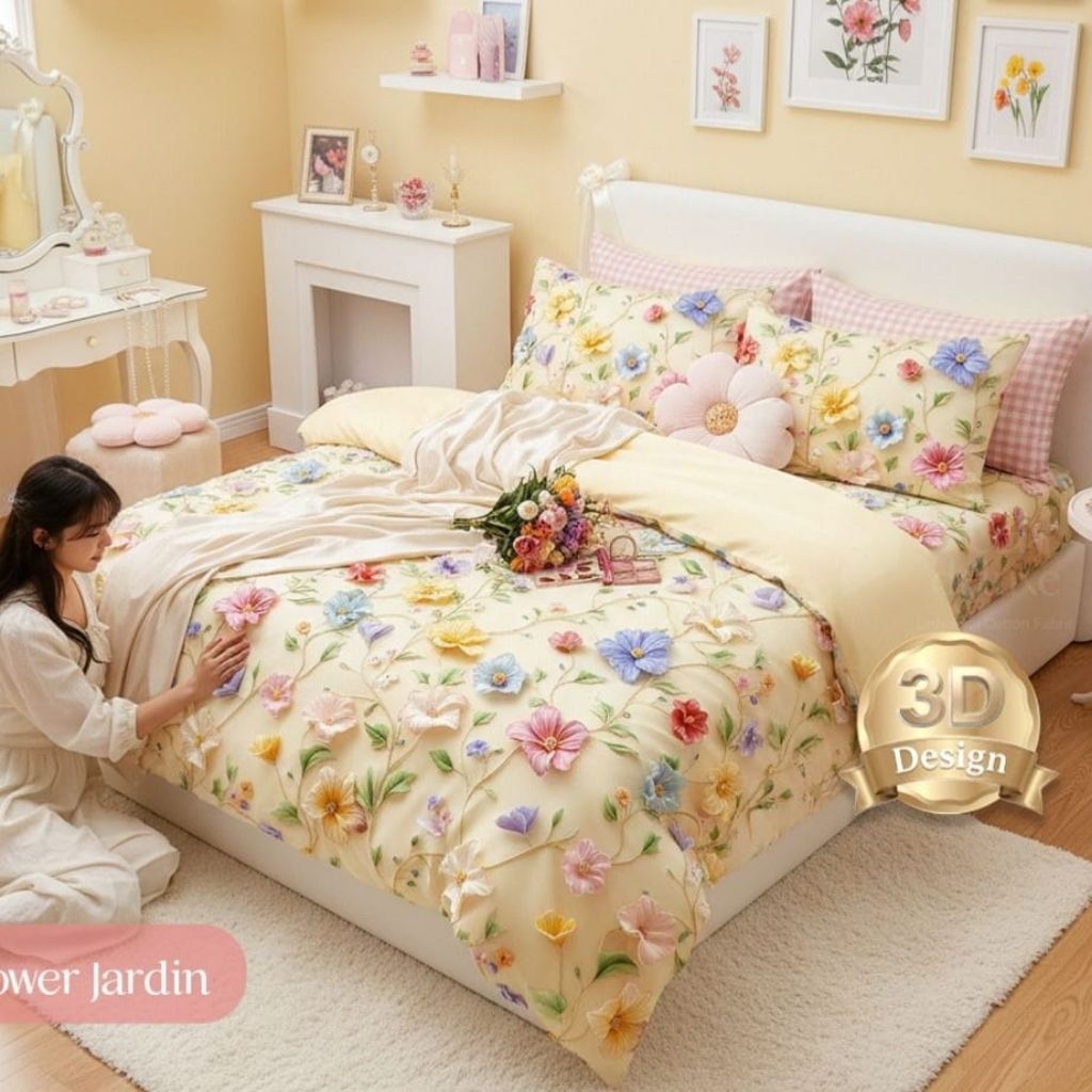 Sprei Flower Jardin / Sprei Bagus / Gold Leaf / Star Collection / Sprei Homemade Murah