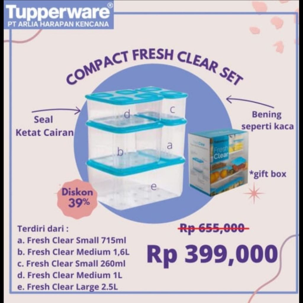 Tupperware Compact Fresh Clear set 5pcs free box
