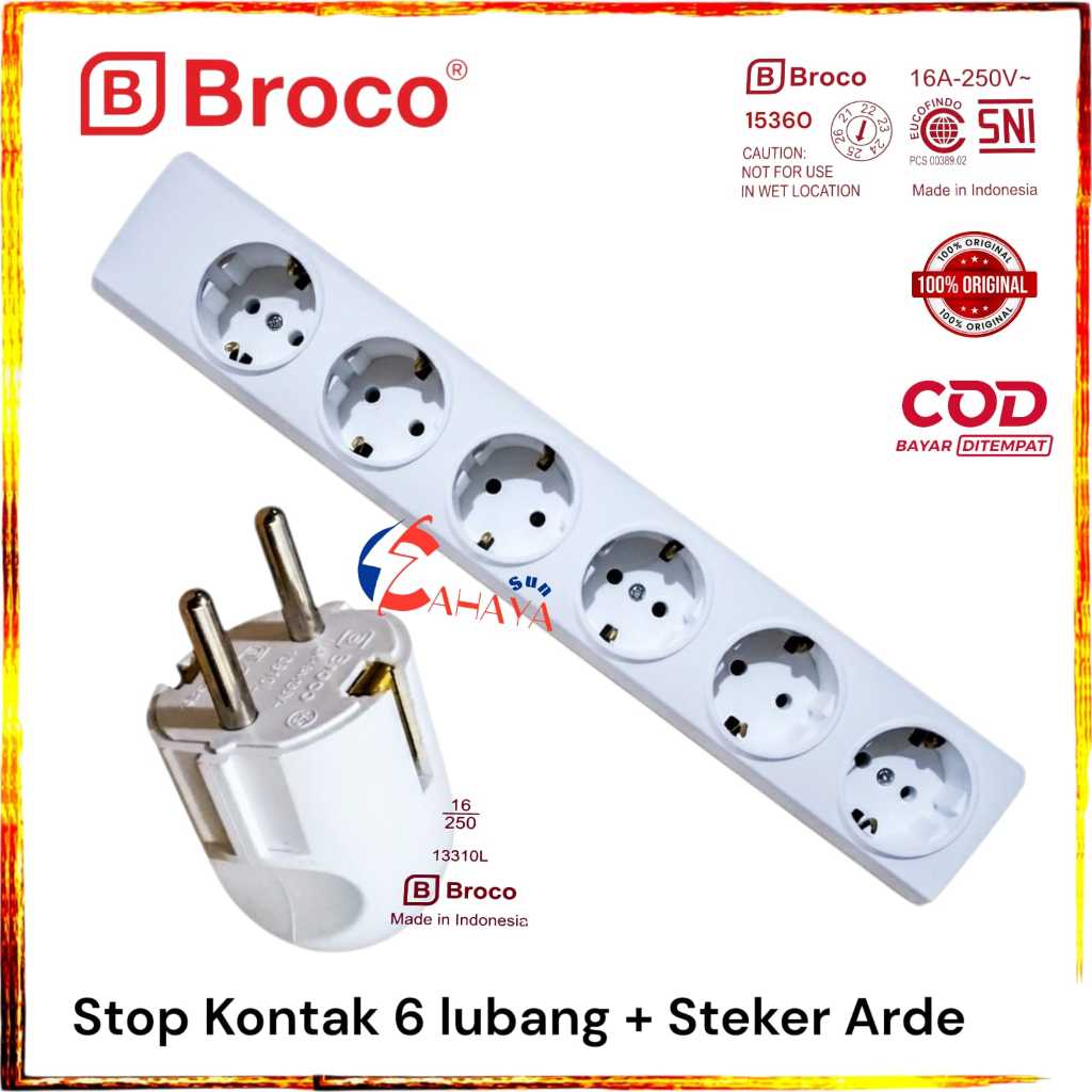 BROCO STOP KONTAK 6 LUBANG 15360 + STEKER ARDE BROCO 13310