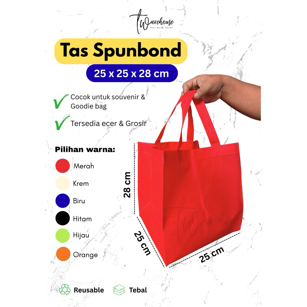Tas Spunbond 25x25x28 cm Tebal Goodie Bag Souvenir Custom Polos Reusable Ecer Grosir Tas Belanja Non