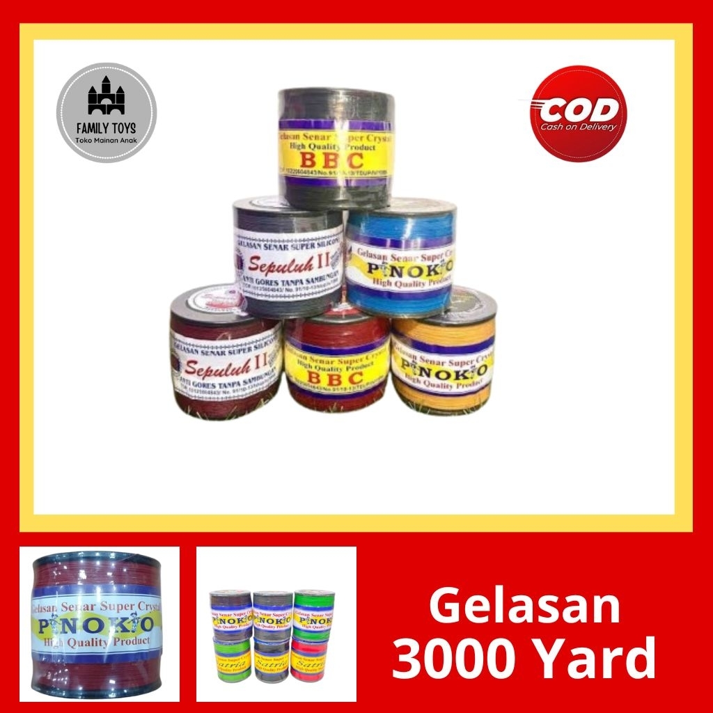 GELASAN senar layangan JUMBO 3000y cap Pinokio/sepuluh II/satria/BBC/gelasan super tajam kuat, benan