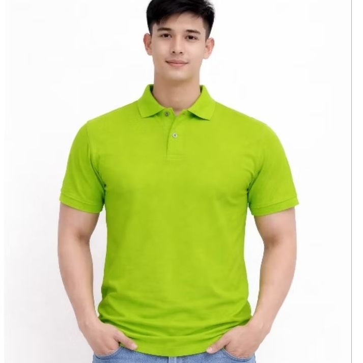 KAOS POLO HIJAU PUCUK STABILO - POLO SHIRT KAOS KRAH