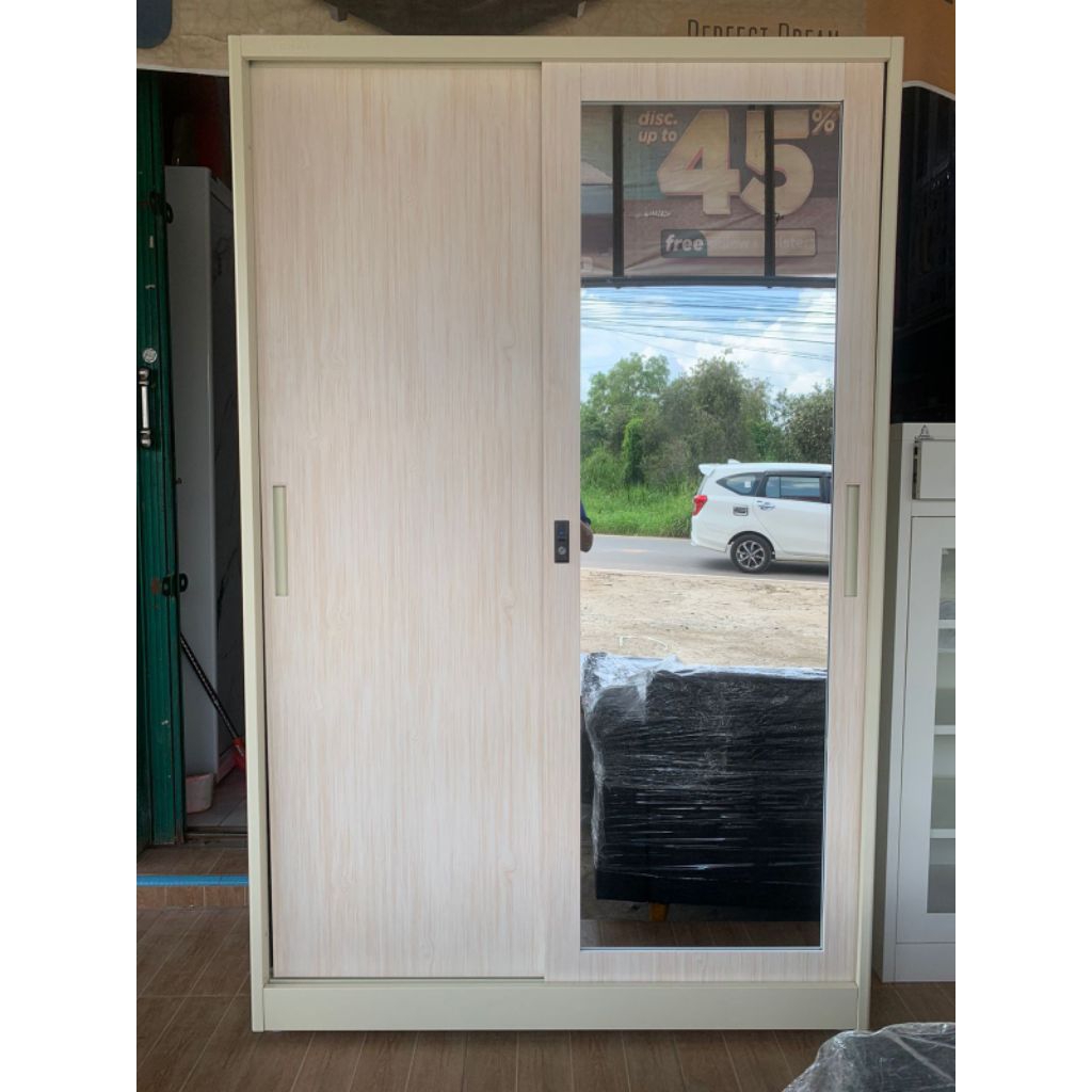VERZA Lemari Pakaian Besi 2 Pintu Geser Lemari Baju Pintu Sliding