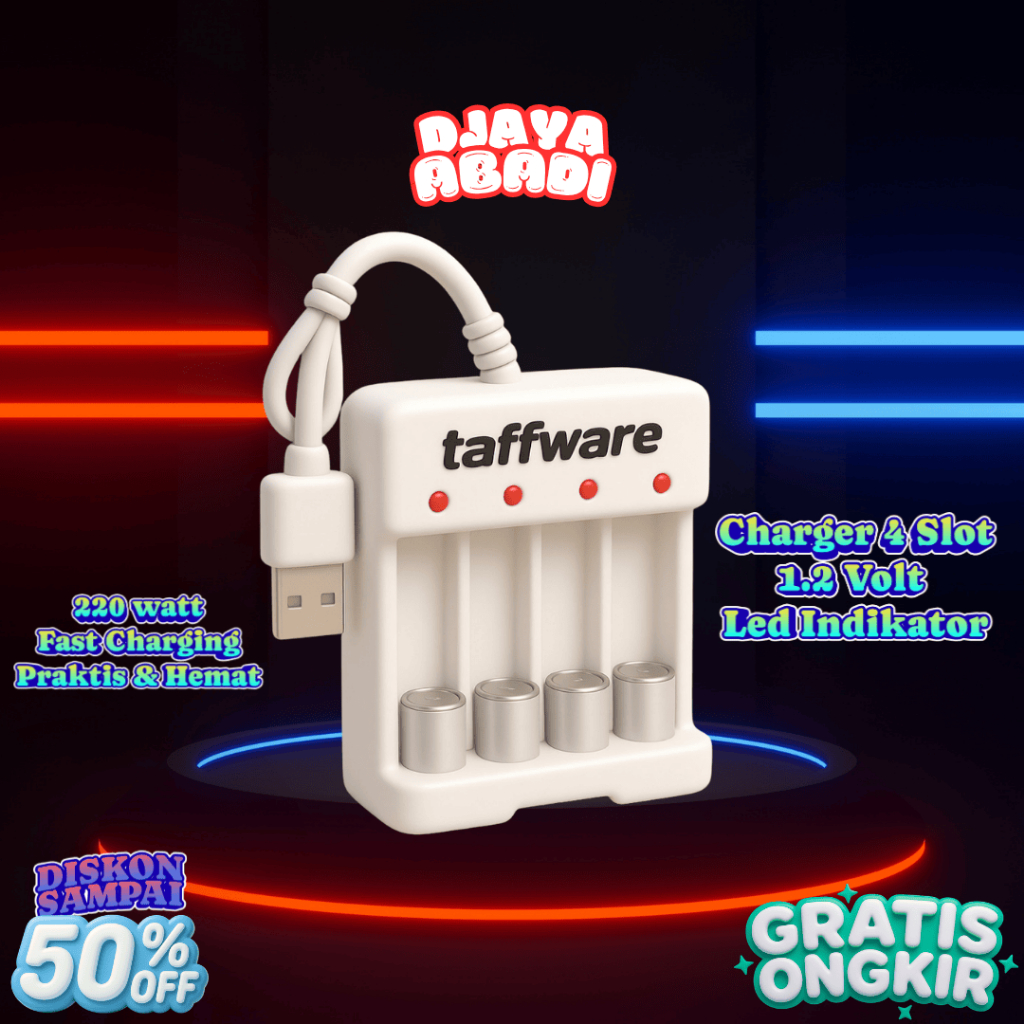 Charger Baterai Taffware 4 Slot AA AAA Alat Cas Batre A2 A3 Usb Plug Pengisian Cepat & Aman