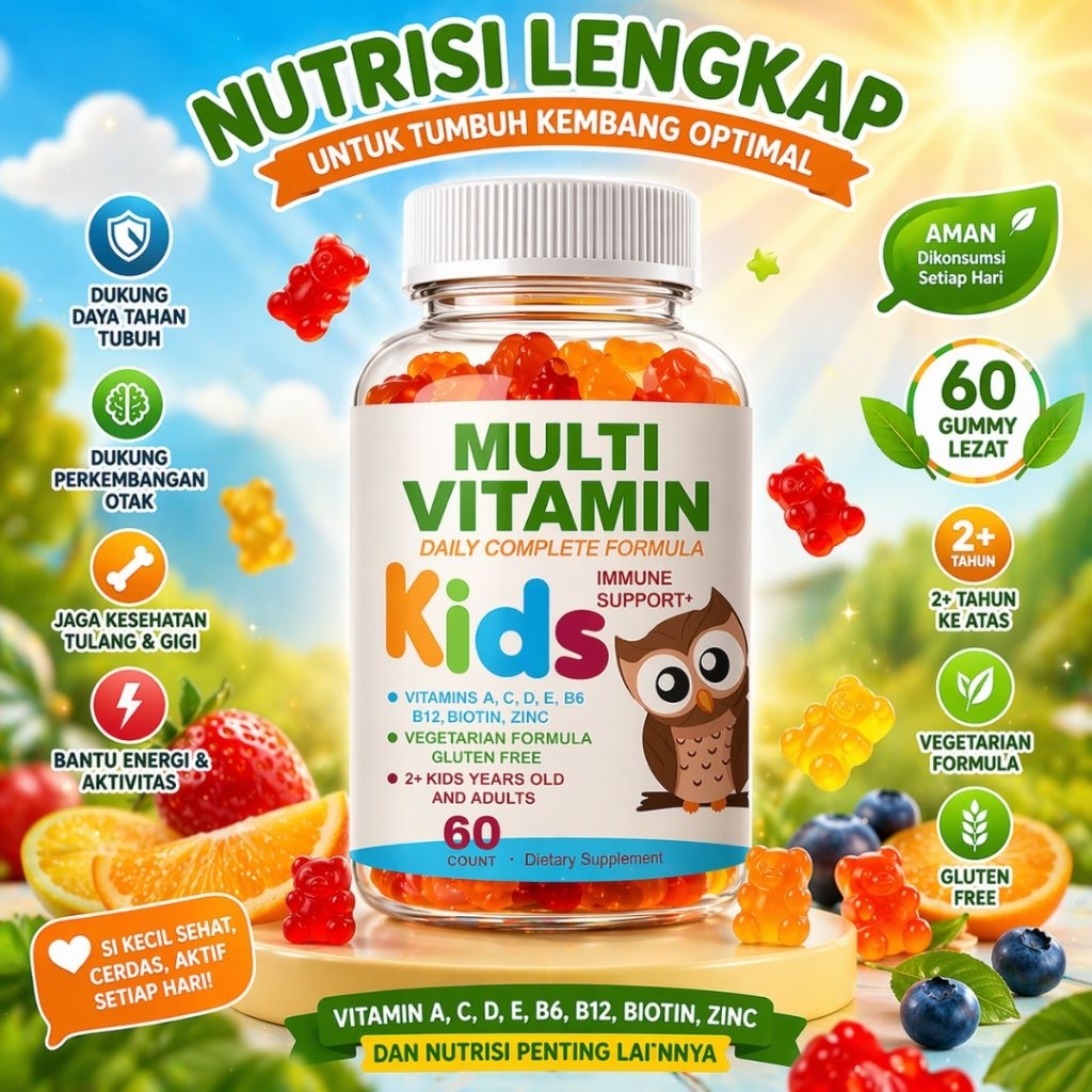 Vitamin Anak Penambah Nafsu Makan & Daya Tahan Tubuh | Multi Vitamin Kids Gummy Enak | Untuk Anak 2+