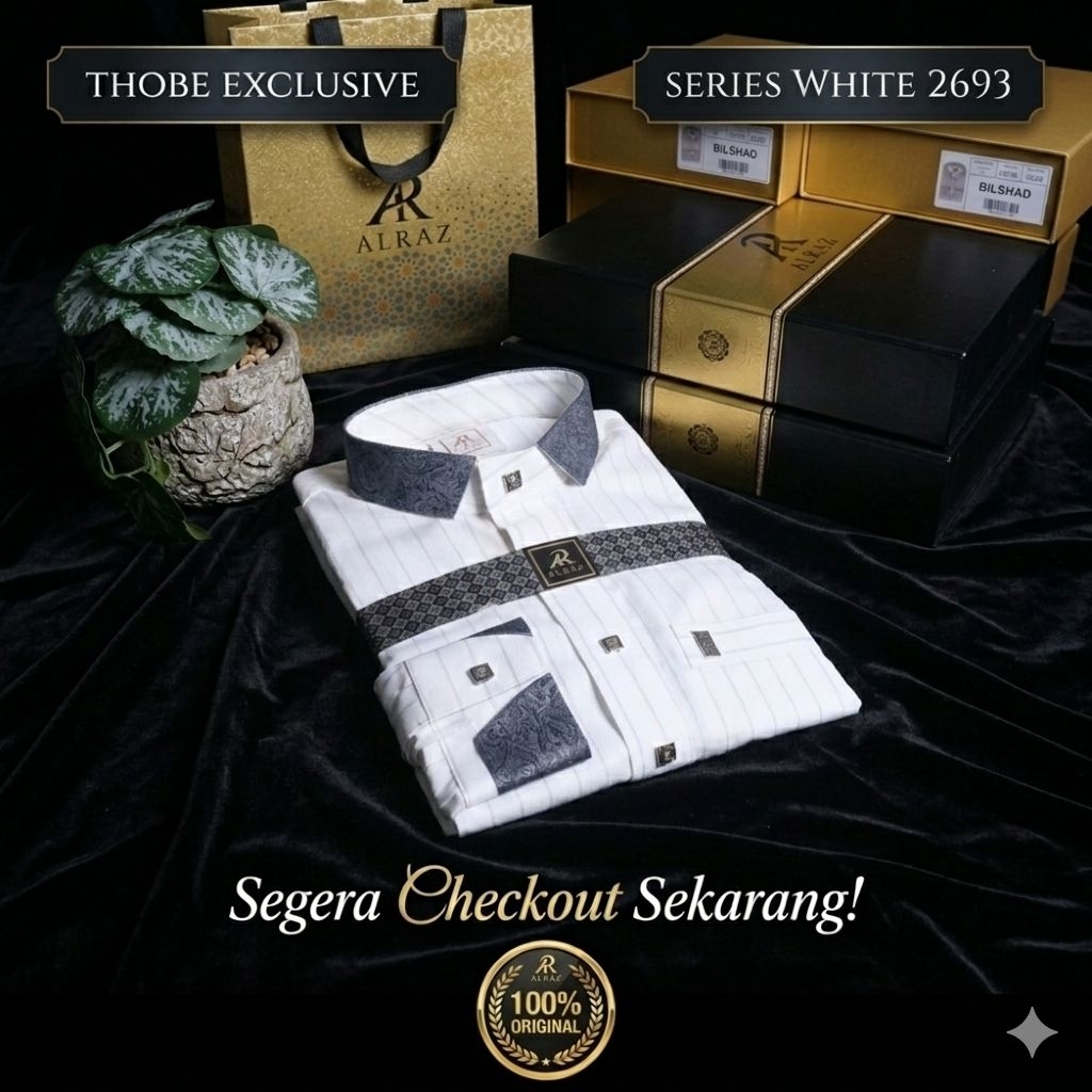 JUBAH AL RAZ EXCLUSIVE WHITE | Gamis Saudi Pria Dewasa AlRaz Kode 2693 Kombinasi Kekinian Desain Ter