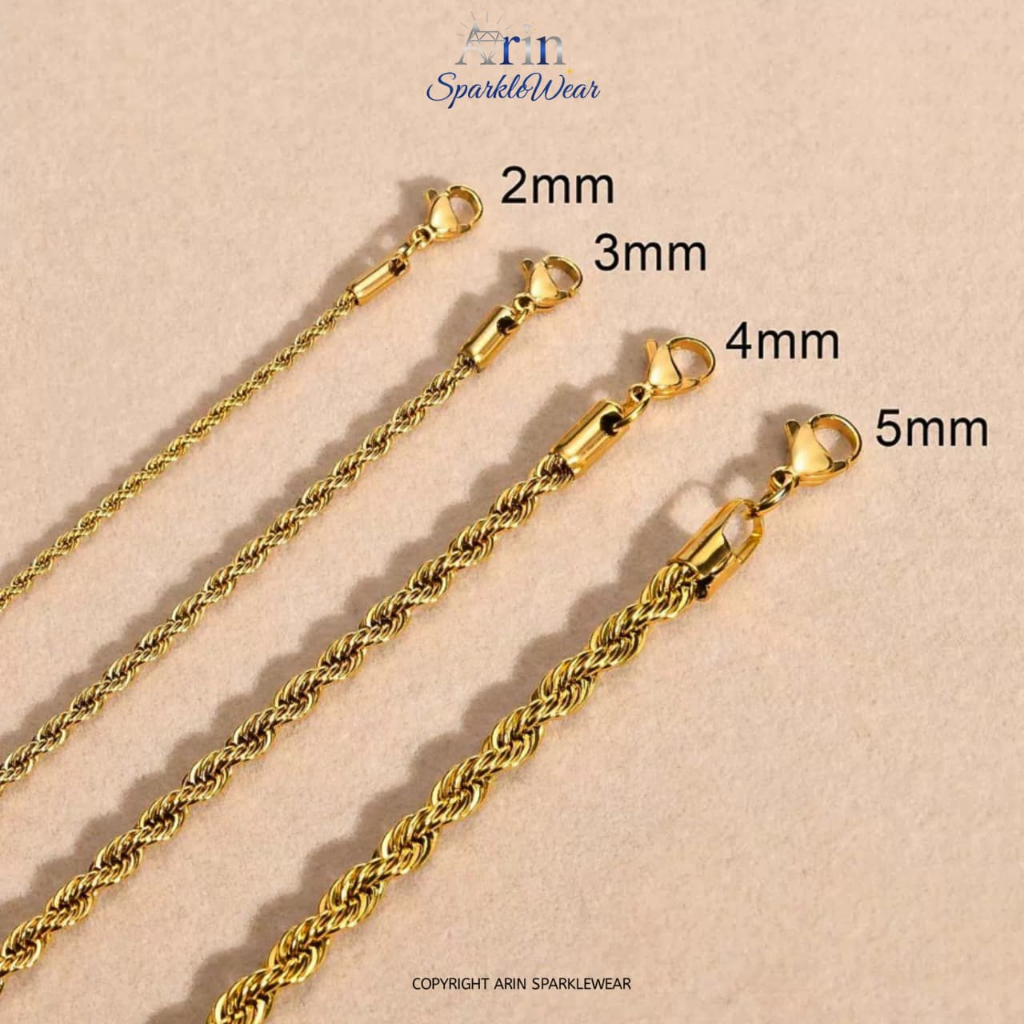 Kalung Rantai Tambang Titanium Anti Karat Pria Wanita 2-5mm Elegan Premium