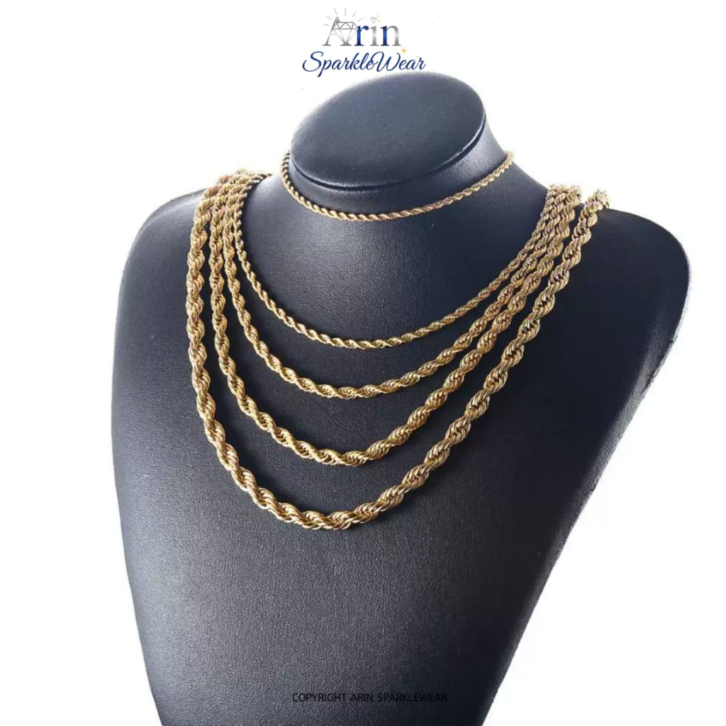 Kalung Tambang Titanium Gold Silver Anti Luntur Pria Wanita 2-5mm Kekinian